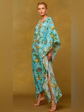 Nicoblu Flora Kaftan Turquoise Hummingbird Print
